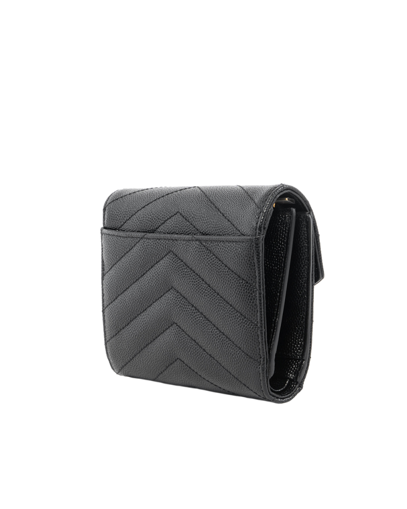 YSL TRI FOLD WALLET SHORT BLACK CHEVRON GHW 5573