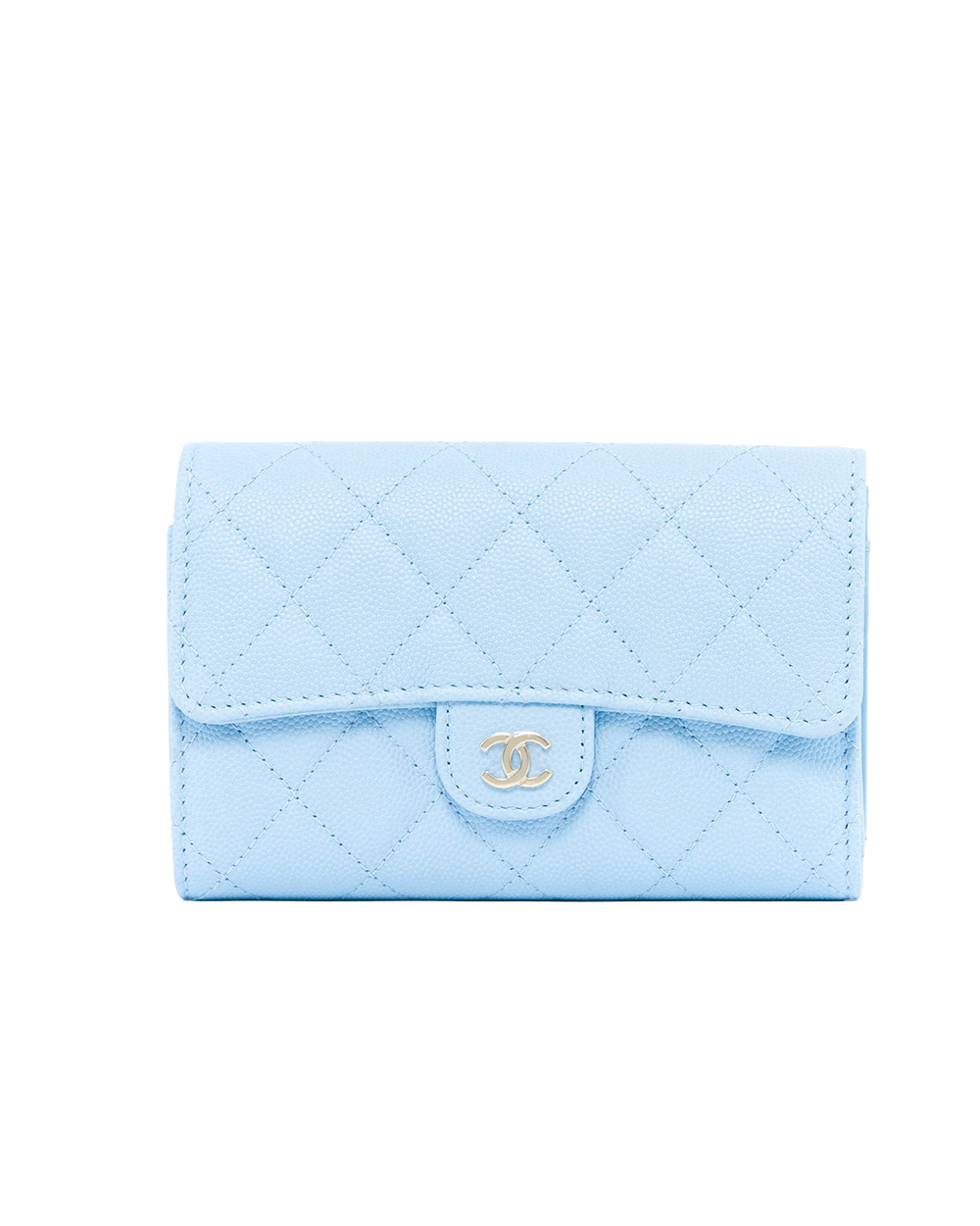 BA254040 CHANEL TRI FOLD WALLET MEDIUM BLUE BABY BLUE CAVIAR GHW ALKEN903