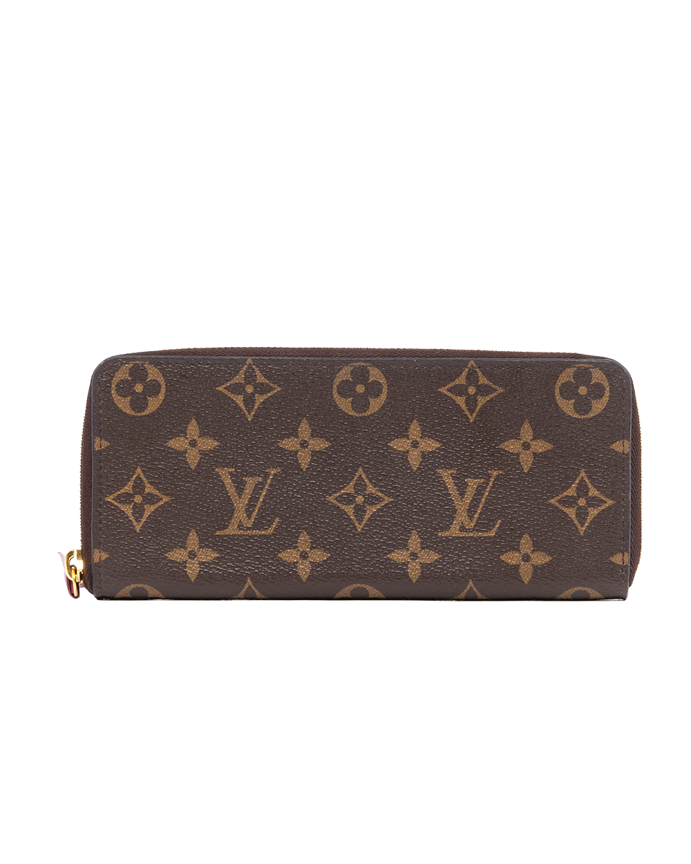 BA254042 LV CLEMENCE WALLET LONG BROWN RED MONOGRAM CANVAS GHW MICROCHIP