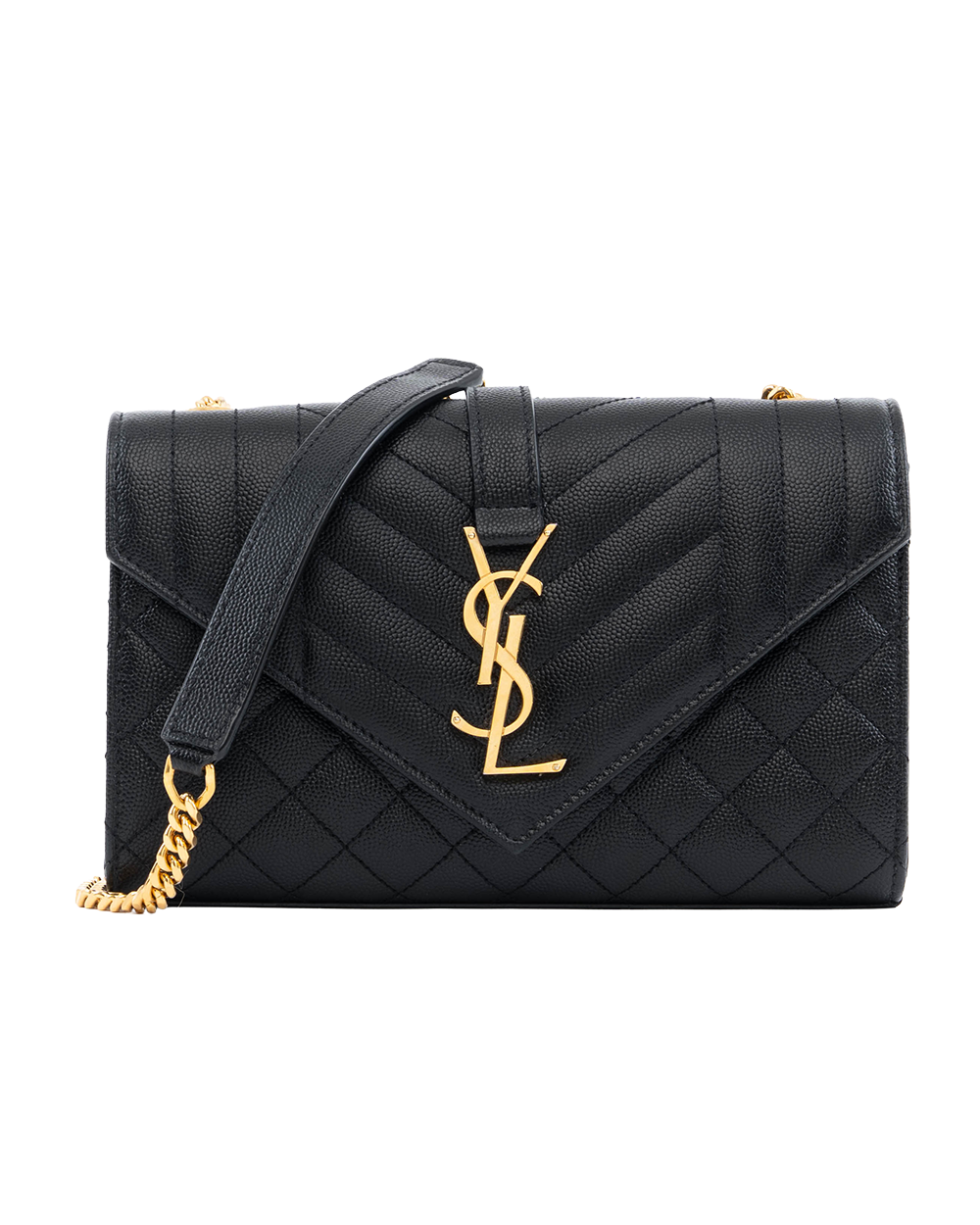 BA254095 YSL ENVELOPE BLACK CHEVRON GHW ARS600195 0822