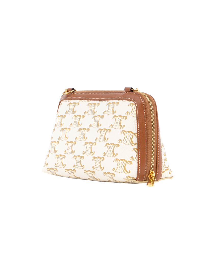 CELINE CLUTCH WITH CHAIN WHITE BROWN CANVAS GHW F IF 1261 2335