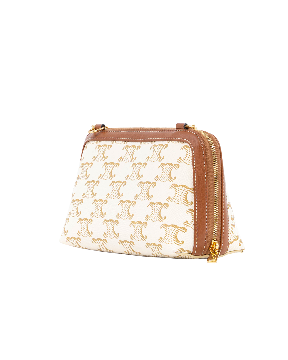 CELINE CLUTCH WITH CHAIN WHITE BROWN CANVAS GHW F IF 1261 2335