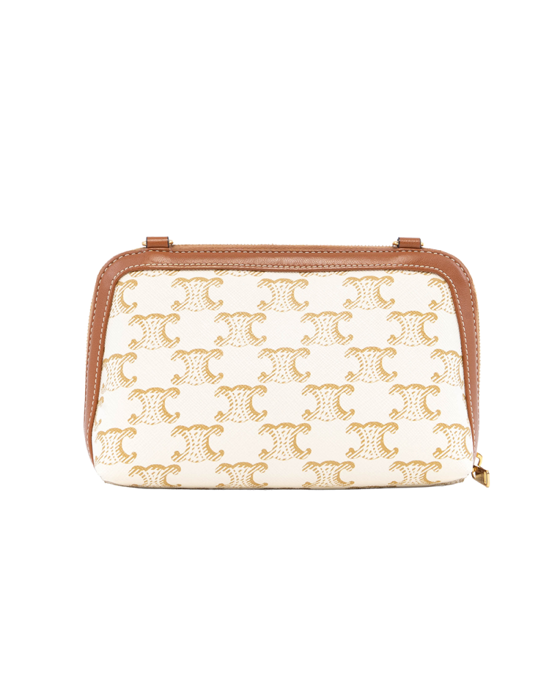 CELINE CLUTCH WITH CHAIN WHITE BROWN CANVAS GHW F IF 1261 2336