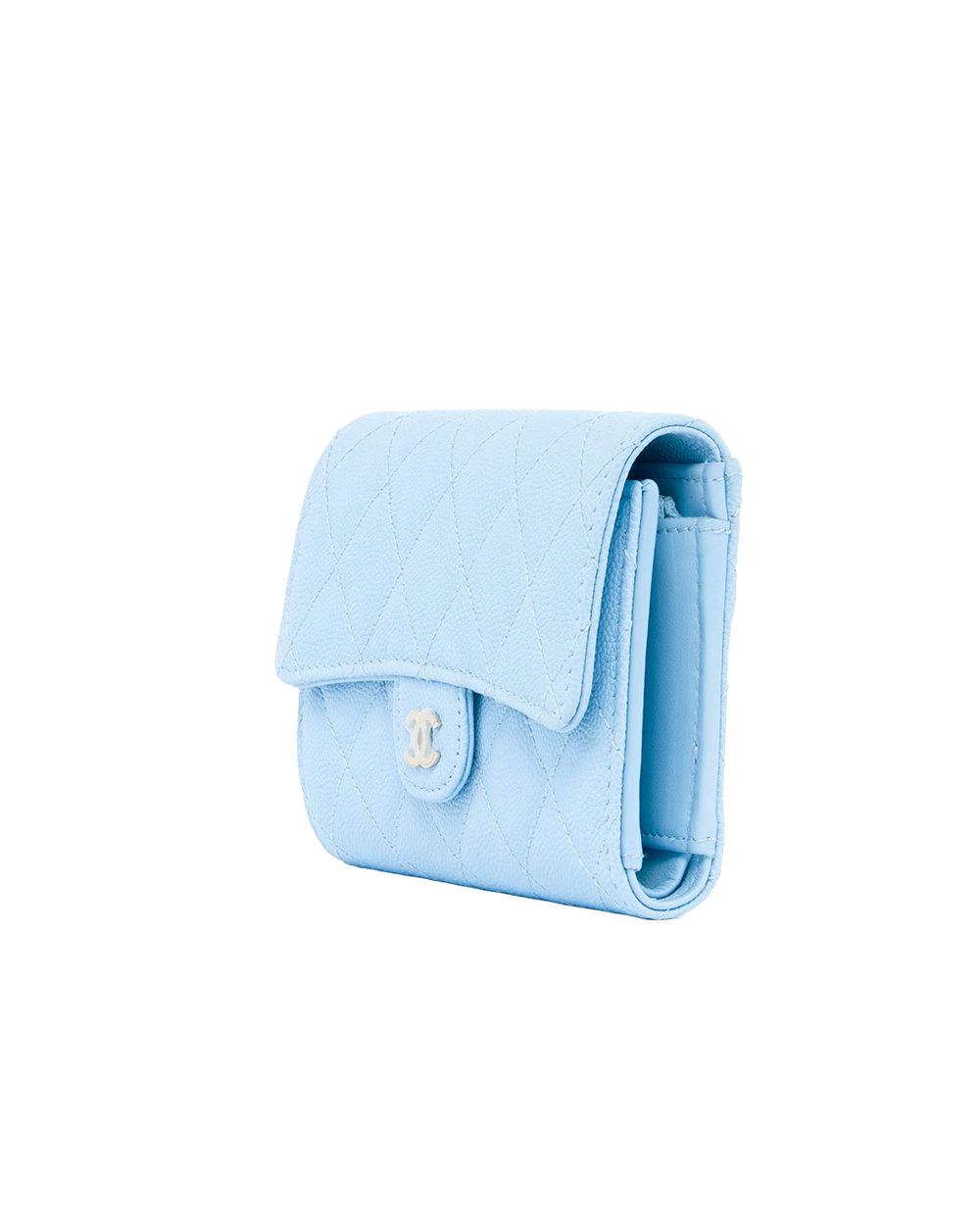 CHANEL TRI FOLD WALLET MEDIUM BLUE BABY BLUE CAVIAR GHW ALKEN903 0255