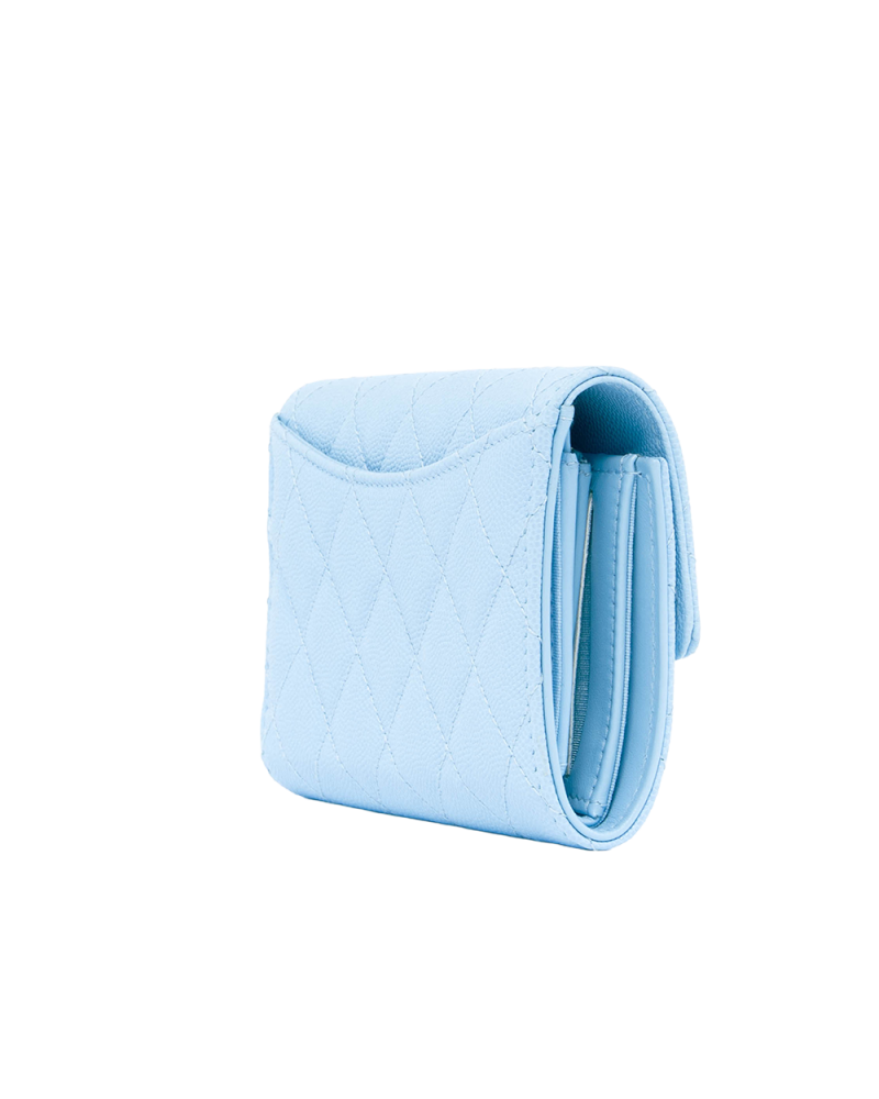 CHANEL TRI FOLD WALLET MEDIUM BLUE BABY BLUE CAVIAR GHW ALKEN903 0256