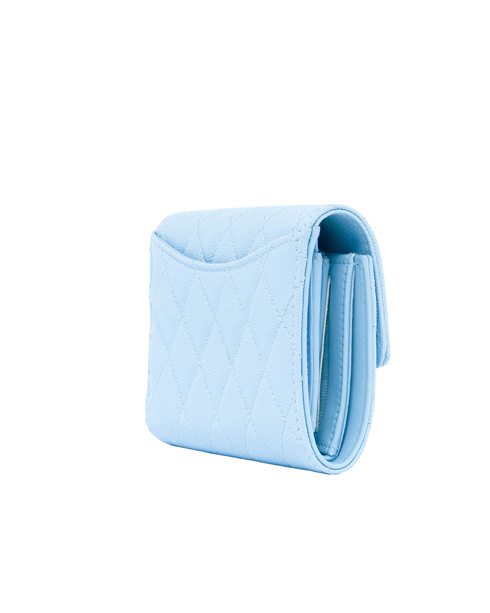 CHANEL TRI FOLD WALLET MEDIUM BLUE BABY BLUE CAVIAR GHW ALKEN903 0256
