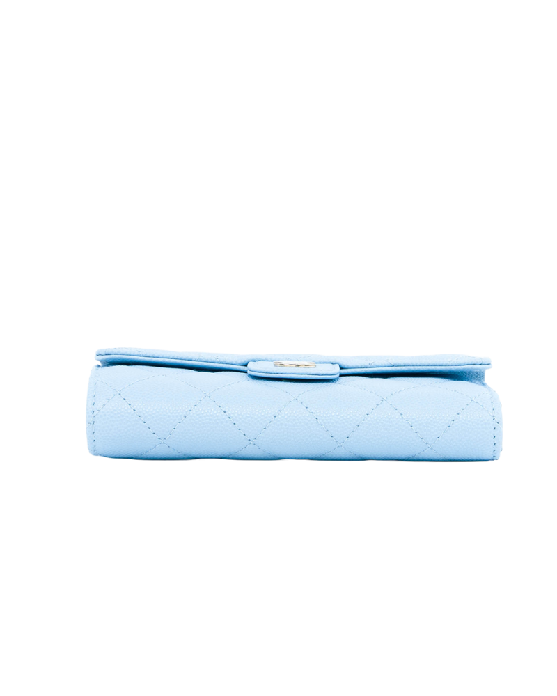 CHANEL TRI FOLD WALLET MEDIUM BLUE BABY BLUE CAVIAR GHW ALKEN903 0258