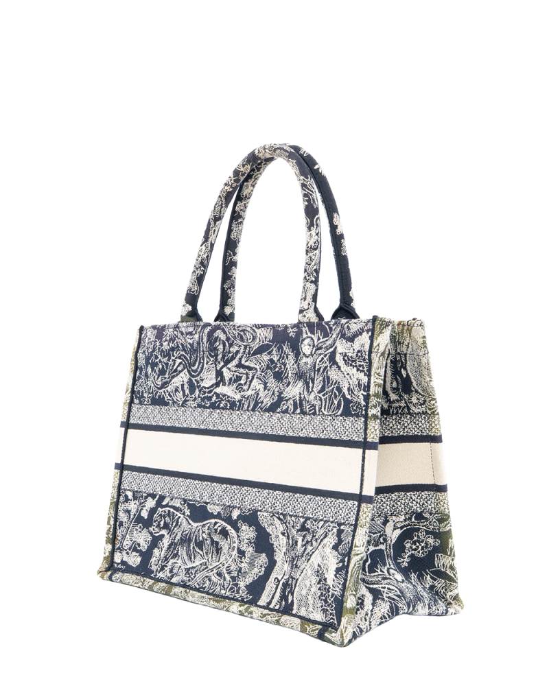 DIOR BOOK TOTE SMALL BLACK JUNKLE WHITE JACQUARD 50 MA 1202 3230