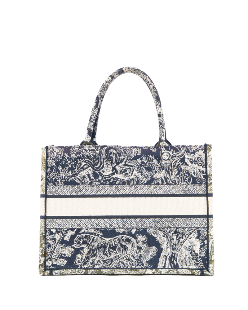 DIOR BOOK TOTE SMALL BLACK JUNKLE WHITE JACQUARD 50 MA 1202 3231