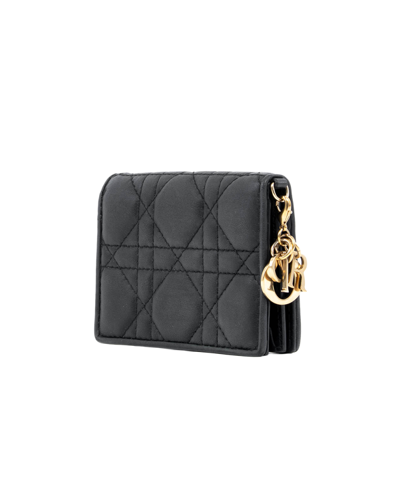DIOR FLAP CARD HOLDER CANNAGE SHORT BLACK LAMB GHW 33 MA 0232 07767