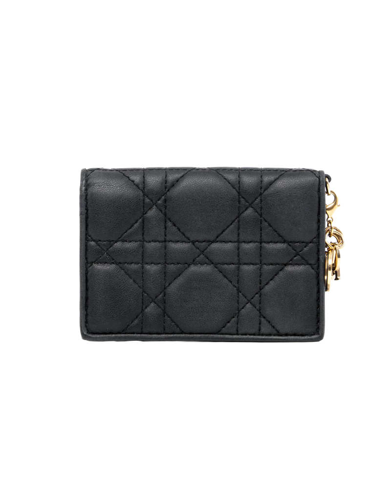 DIOR FLAP CARD HOLDER CANNAGE SHORT BLACK LAMB GHW 33 MA 0232 07768