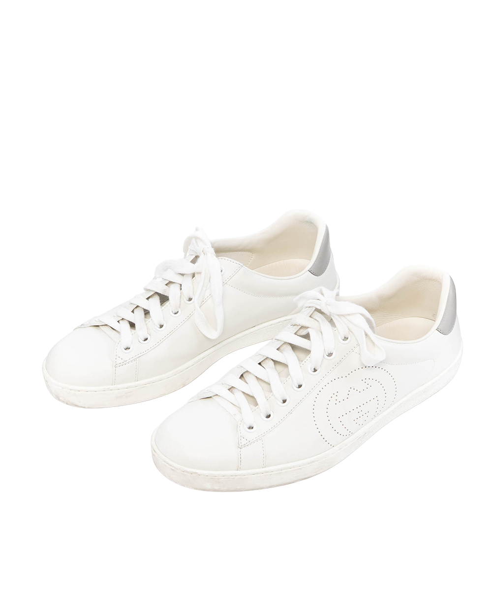 GUCCI ACE SNEAKERS WITH INTERLOCKING G 7 WHITE GRAY LEATHER 1328
