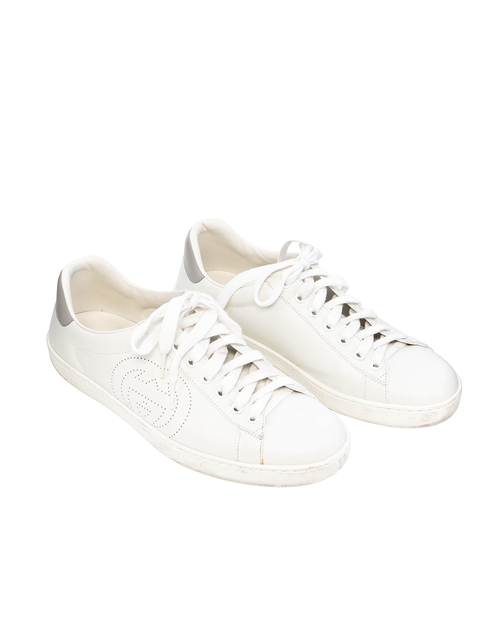 GUCCI ACE SNEAKERS WITH INTERLOCKING G 7 WHITE GRAY LEATHER 1329