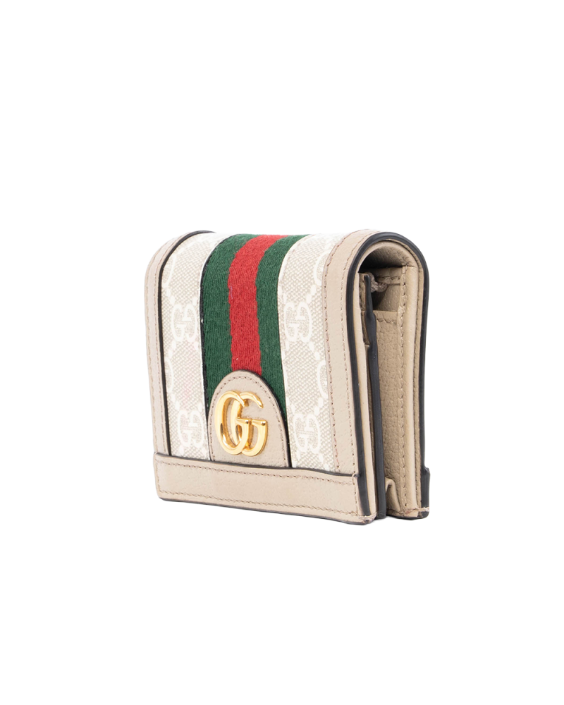 GUCCI BI FOLD WALLET OPHIDIA SHORT BEIGE GG MONOGRAM CANVAS GHW 523155 0416 1269