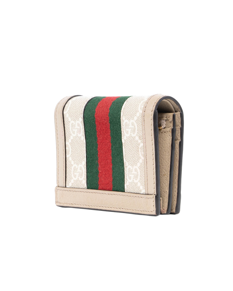 GUCCI BI FOLD WALLET OPHIDIA SHORT BEIGE GG MONOGRAM CANVAS GHW 523155 0416 1270