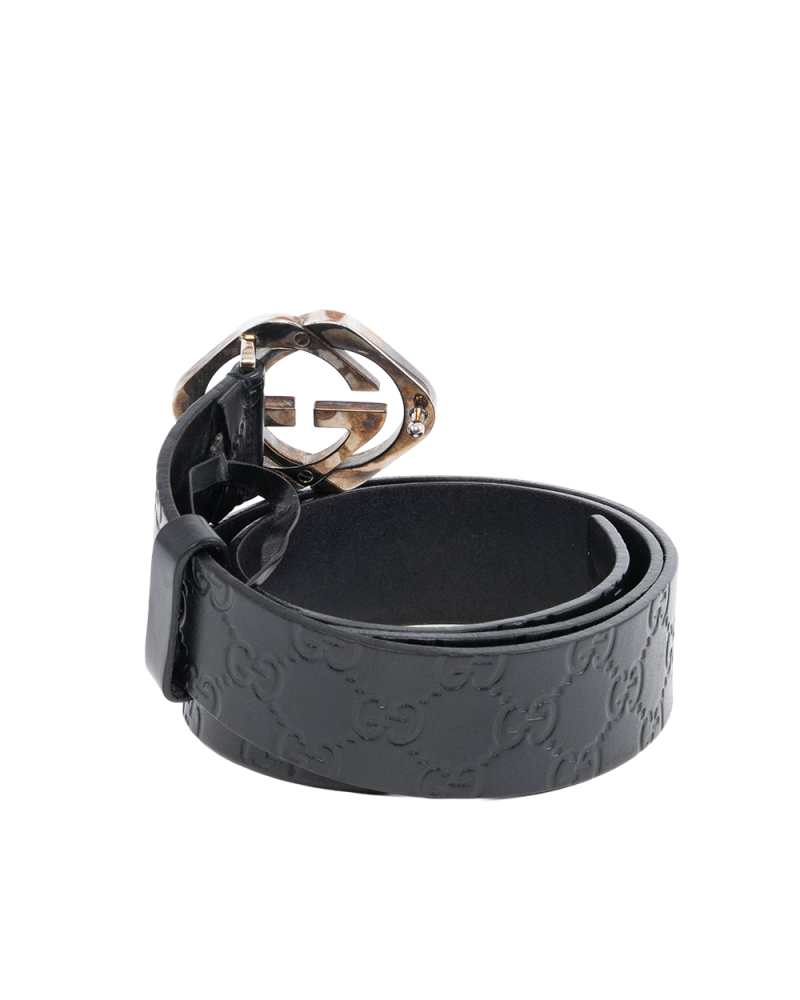 GUCCI GG LOGO BELT 4 CM 85 BLACK GG SUPREME MONOGRAM CALF SHW 182320 A0VIN 525040 1311