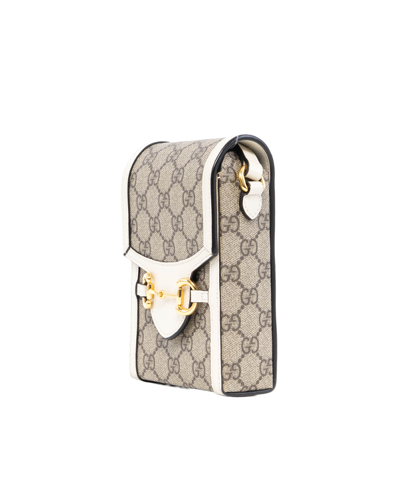 GUCCI HORSEBIT 1955 PHONE WHITE GG MONOGRAM CANVAS GHW 625615 0416 0178