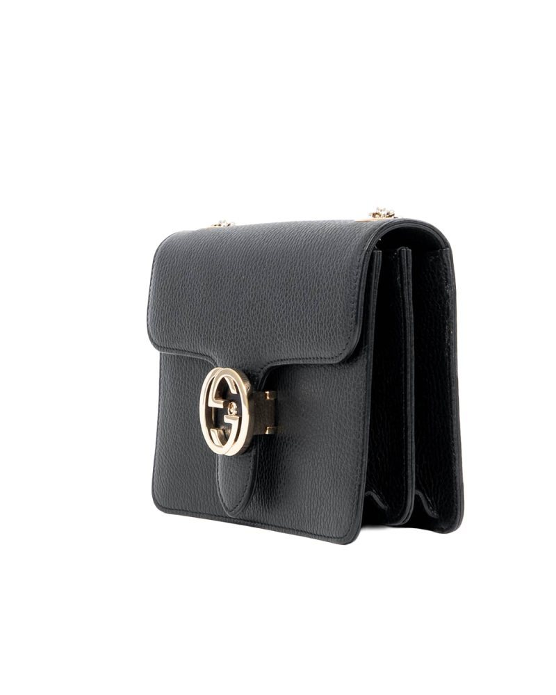 GUCCI WOC INTERLOCKING BLACK CALF GHW 510340 527620 07646