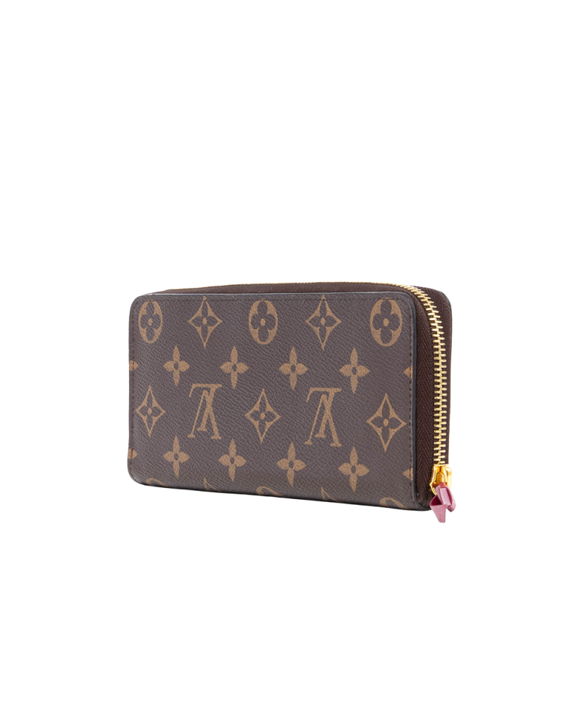 LV CLEMENCE WALLET LONG BROWN RED MONOGRAM CANVAS GHW MICROCHIP 0244