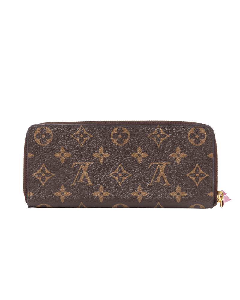 LV CLEMENCE WALLET LONG BROWN RED MONOGRAM CANVAS GHW MICROCHIP 0245