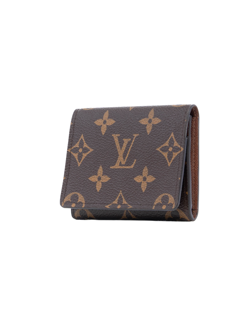 LV ENVELIOPPE CARTE DE VISITE SHORT BROWN MONOGRAM CANVAS GHW MICROCHIP 0281