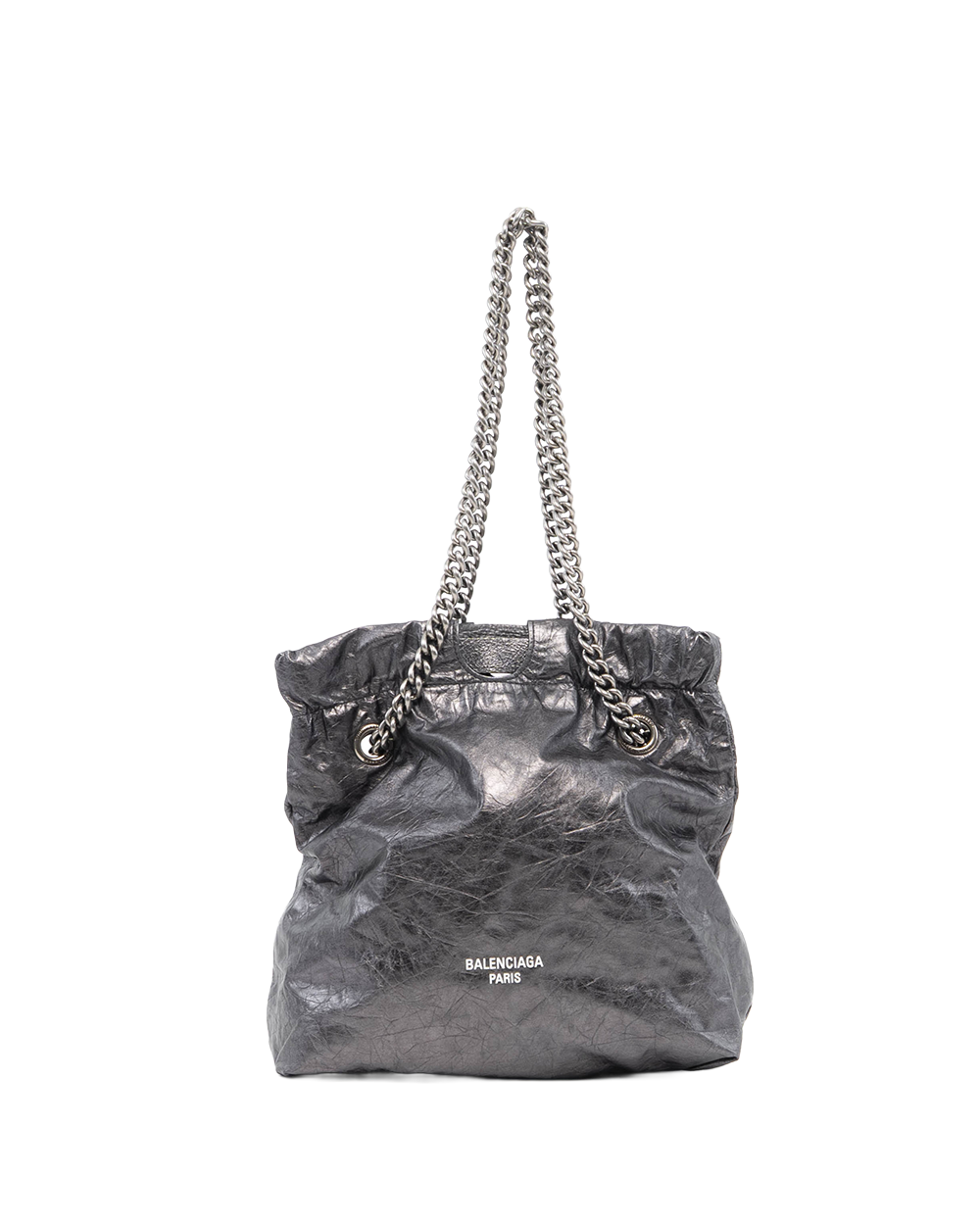 BALENCIAGA CRUSH SMALL METALLIC SILVER BLACK CALF RSHW 742942 1314 O 493075 82459