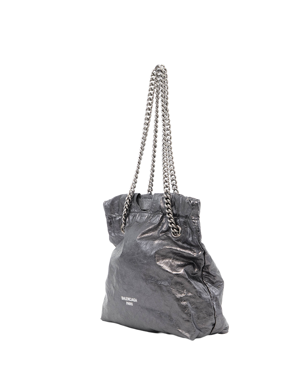 BALENCIAGA CRUSH SMALL METALLIC SILVER BLACK CALF RSHW 742942 1314 O 493075 82460