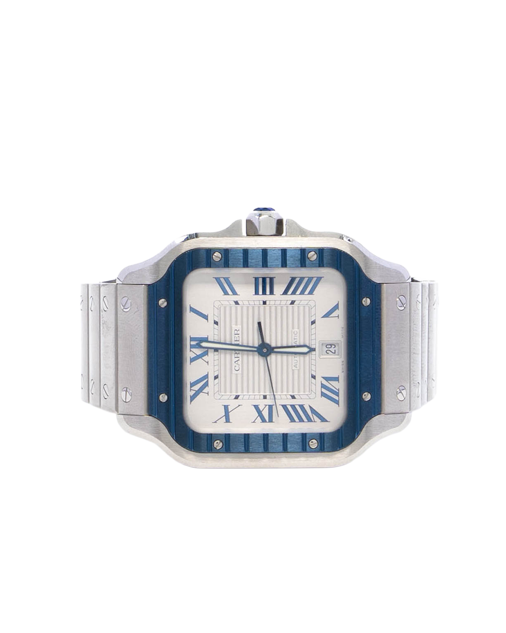 CARTIER SANTOS DE CARTIER 39.8 MM BLUE STAINLESS STEEL SHW 4072179069CX 08473