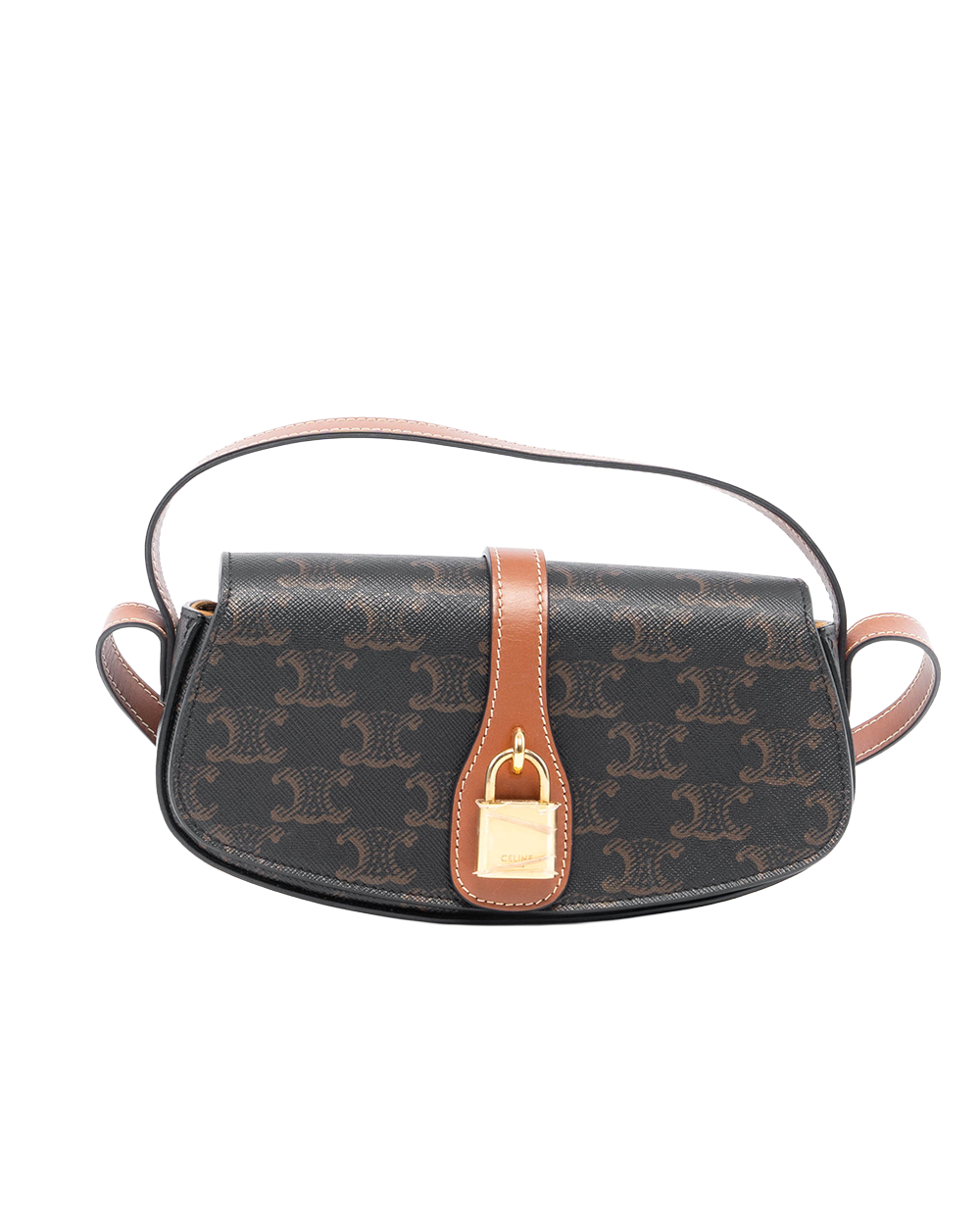 CELINE CLUTCH ON STRAP BROWN TAN CANVAS GHW S IP 4232 0169