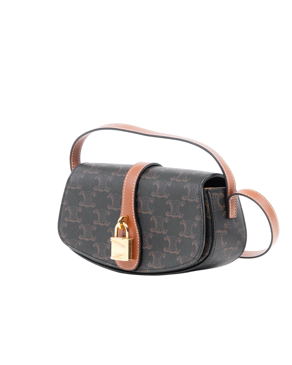 CELINE CLUTCH ON STRAP BROWN TAN CANVAS GHW S IP 4232 0170