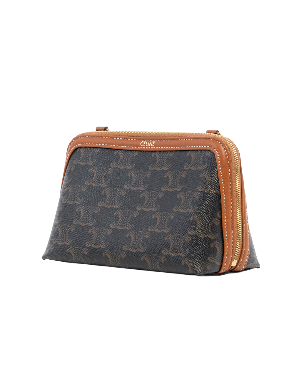 CELINE CLUTCH WITH CHAIN BROWN CANVAS GHW U SL 5202 5103