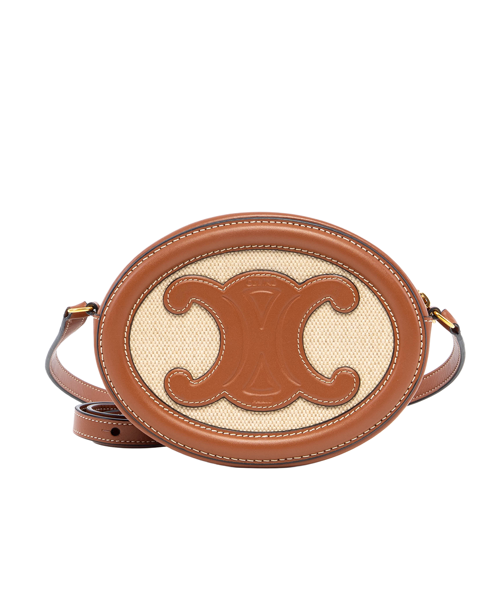 CELINE OVAL PURSE BROWN NATURAL CANVAS GHW F BB 1232 5127