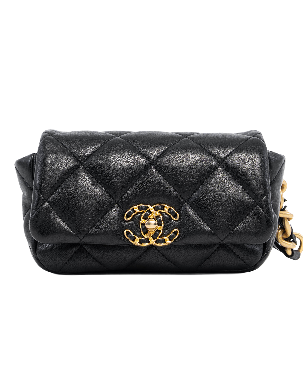 CHANEL 19 WAIST BAG BLACK LAMB GHW 29047704 7229