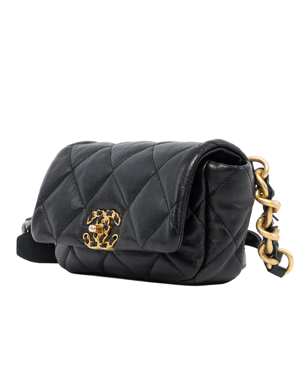CHANEL 19 WAIST BAG BLACK LAMB GHW 29047704 7230
