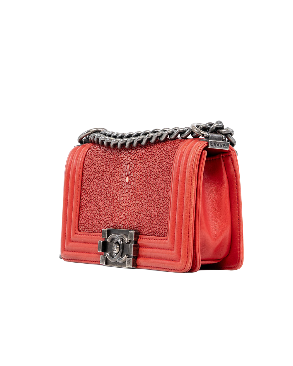 CHANEL BOY 8 RED STINGRAY CALF RSHW 16710233 1142