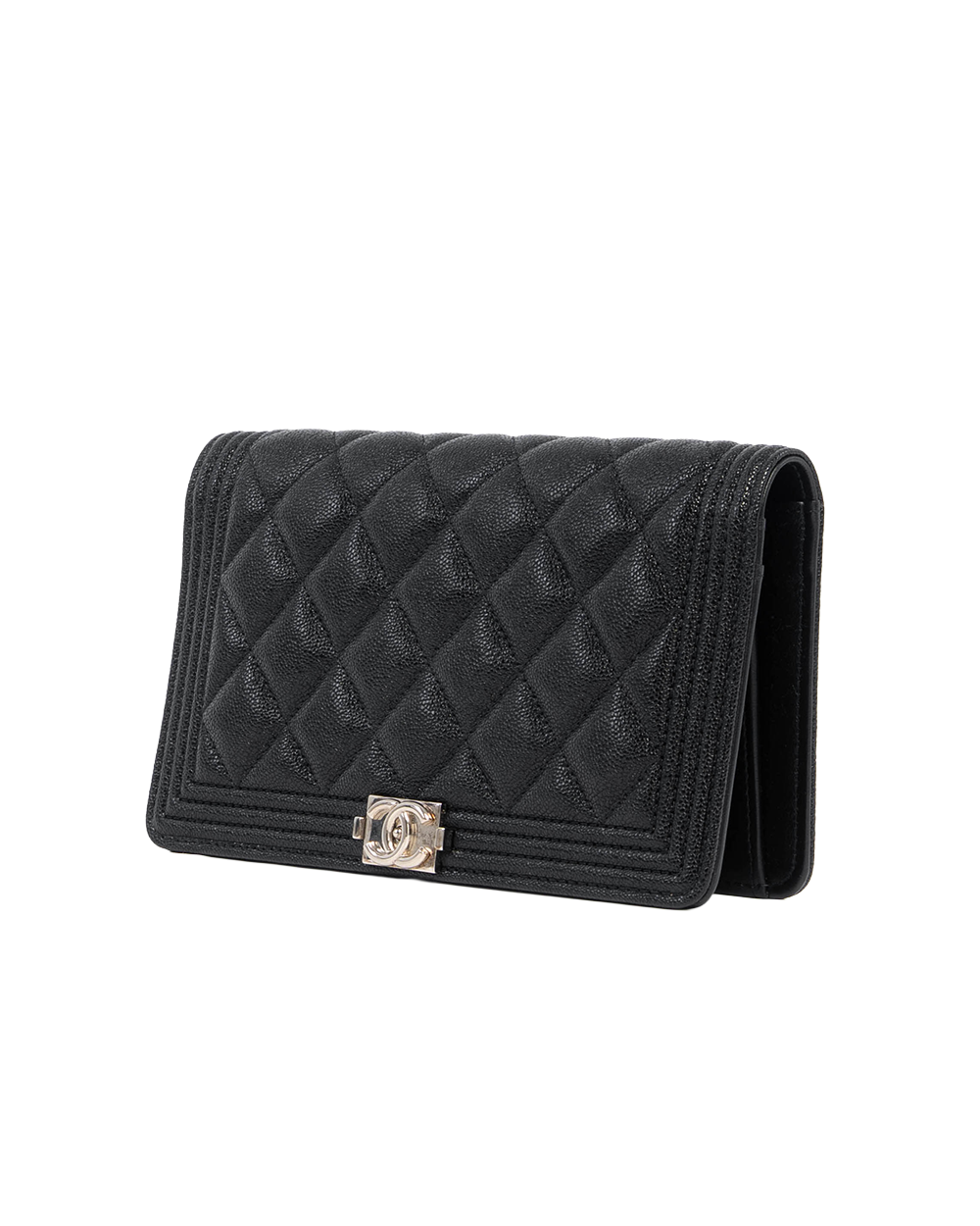 CHANEL BOY BIFOLD WALLET LONG BLACK CAVIAR GHW 28343683 5043