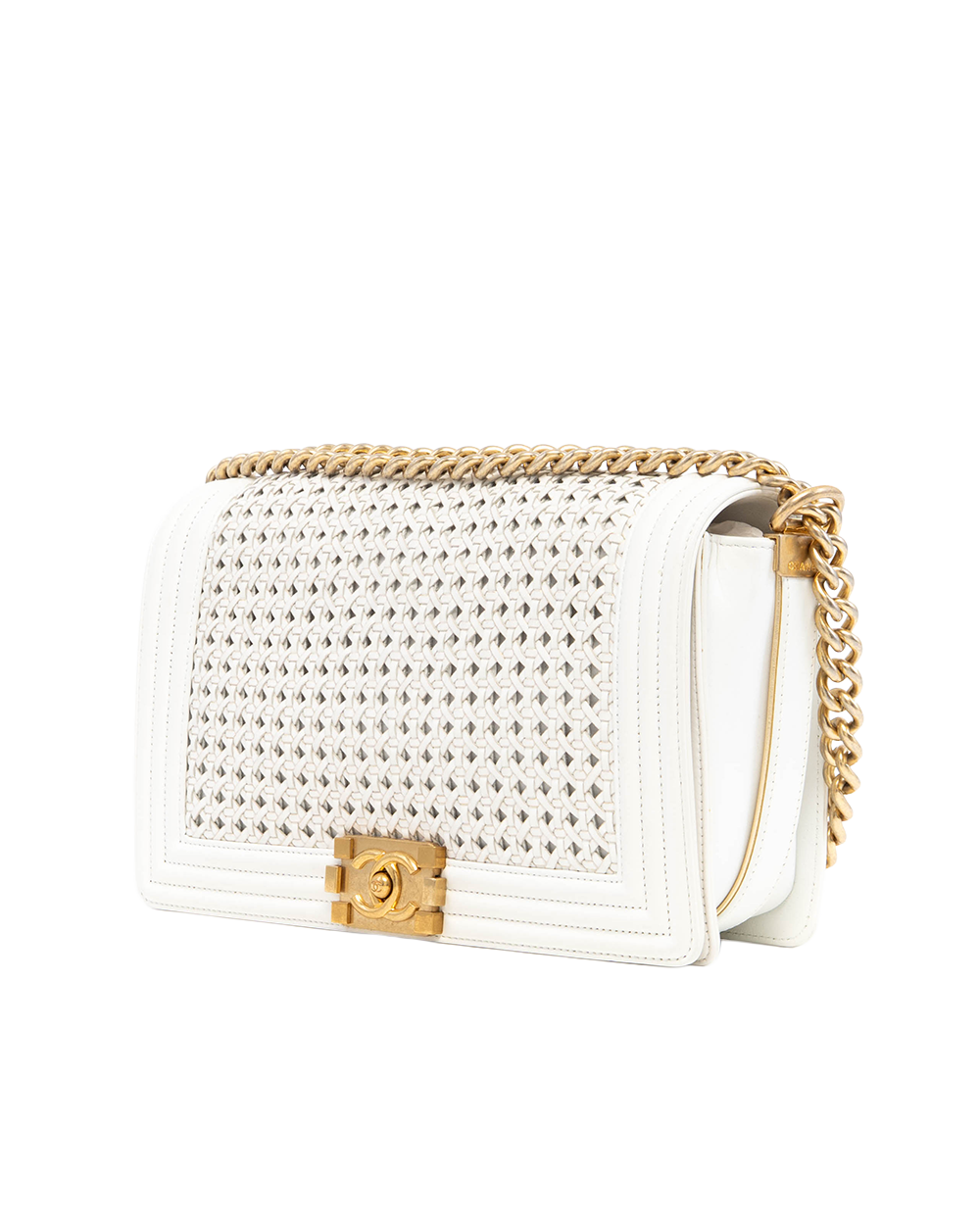 CHANEL BOY BRAIDED 11 WHITE CALF GHW 19620156 8021