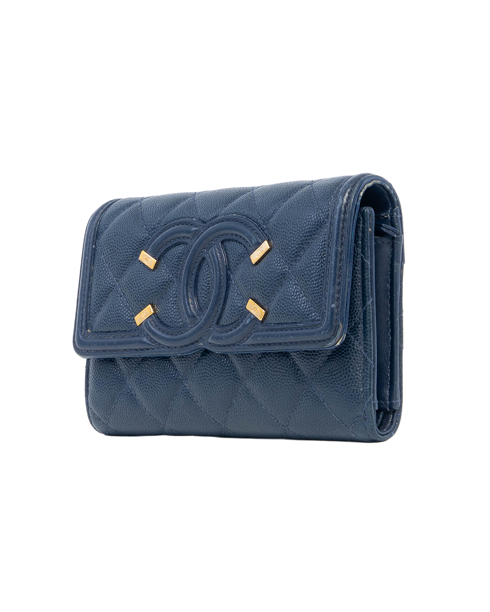 CHANEL BOY TRIFOLD WALLET SHORT BLUE NAVY CAVIAR GHW 29003450 0579