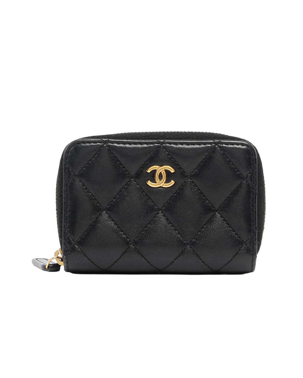CHANEL CARD COIN WITH ZIP BLACK LAMB GHW 30819525 7257