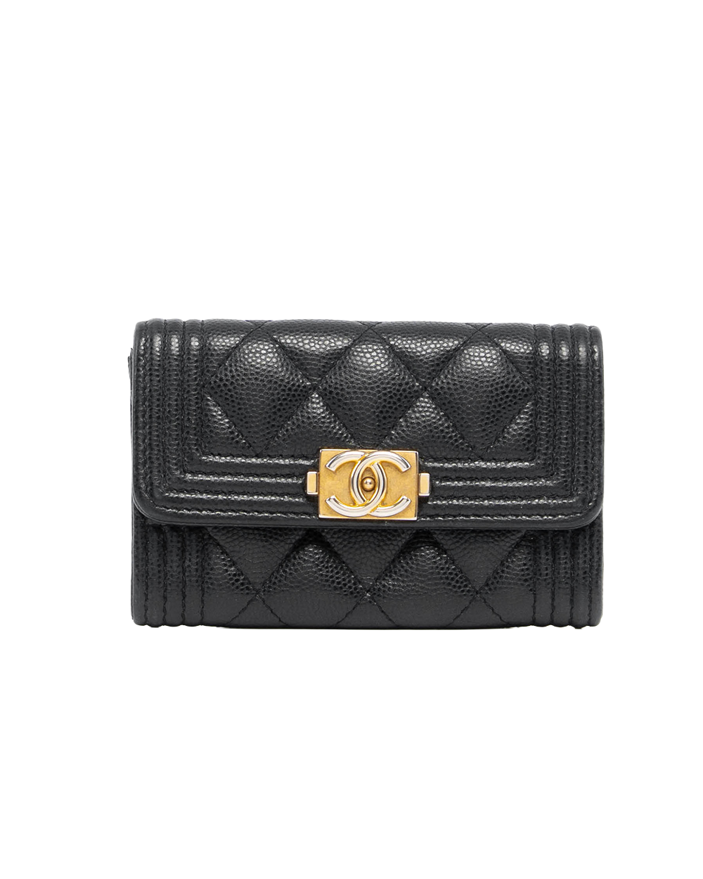 CHANEL CARD HOLDER BOY SHORT BLACK CAVIAR GHW 31001490 7245