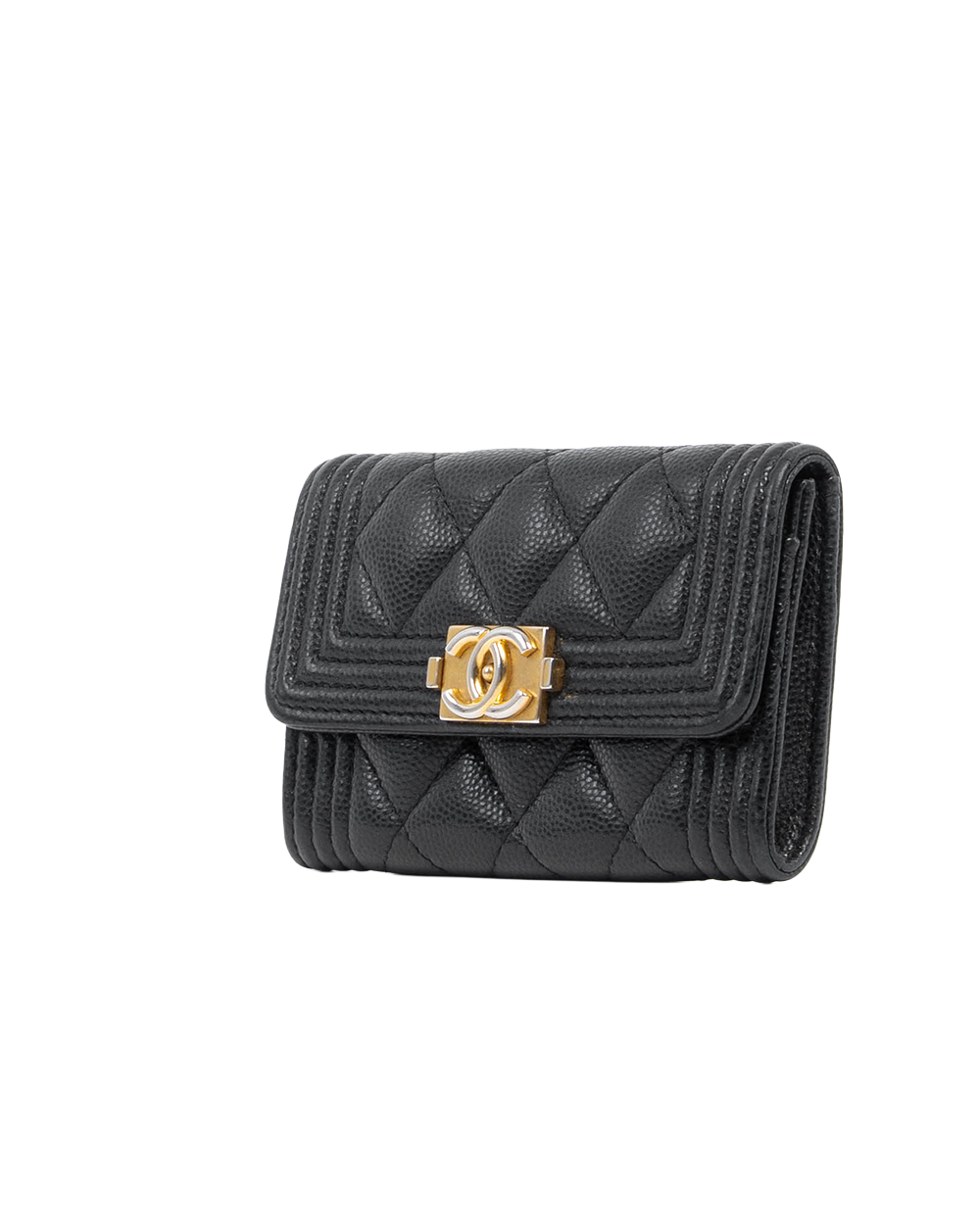 CHANEL CARD HOLDER BOY SHORT BLACK CAVIAR GHW 31001490 7246