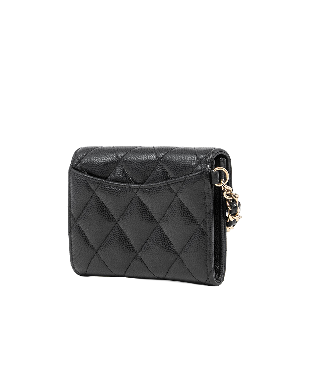 CHANEL CARD HOLDER WITH CHAIN SHORT BLACK CAVIAR GHW 30958337 01500