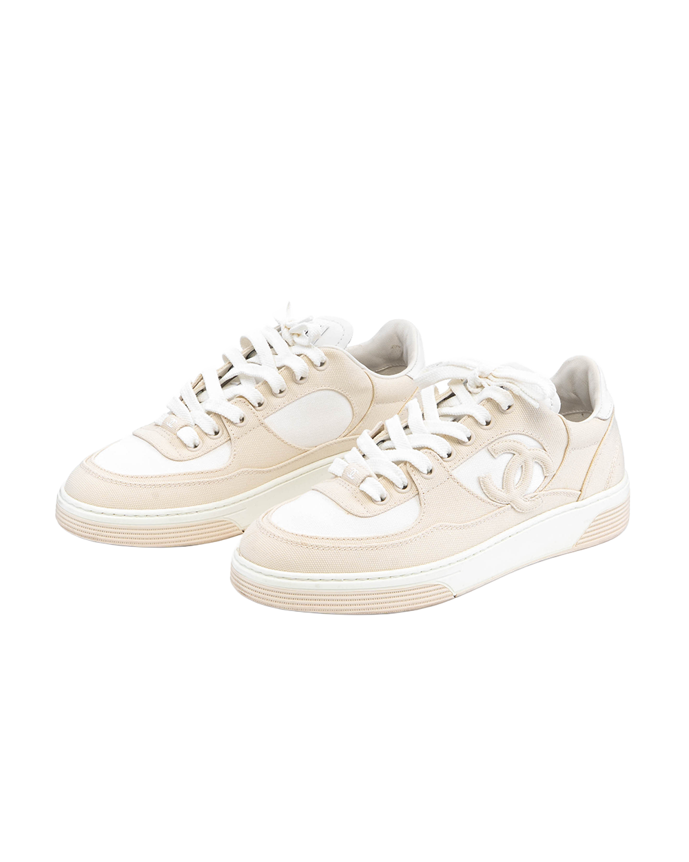 CHANEL CC LOGO SNEAKERS 37 BEIGE WHITE W G45552 3169