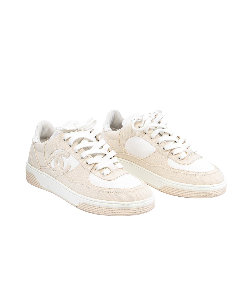 CHANEL CC LOGO SNEAKERS 37 BEIGE WHITE W G45552 3170