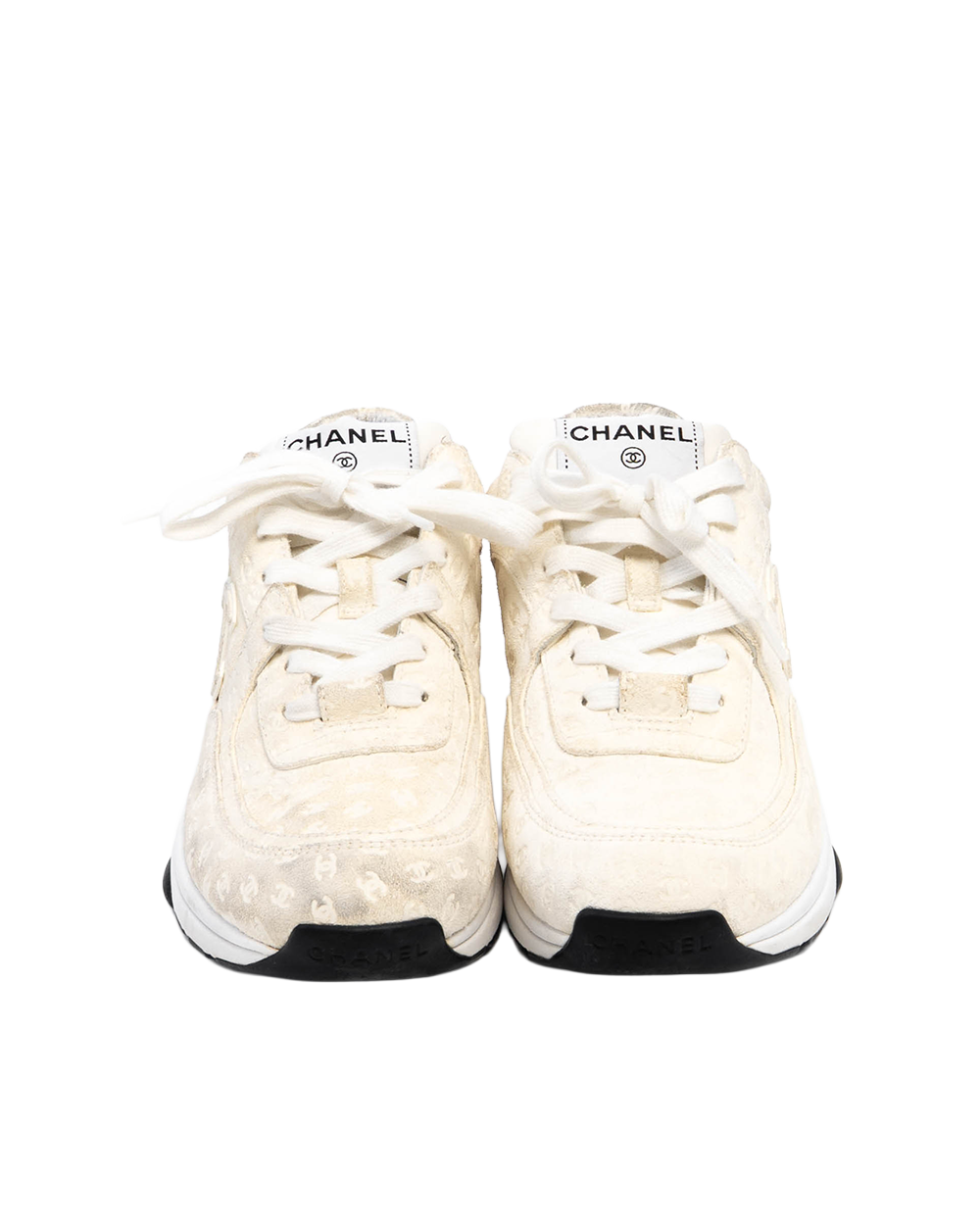 CHANEL CC SUEDE PANELLED SNEAKERS 38 WHITE W G39290 4166