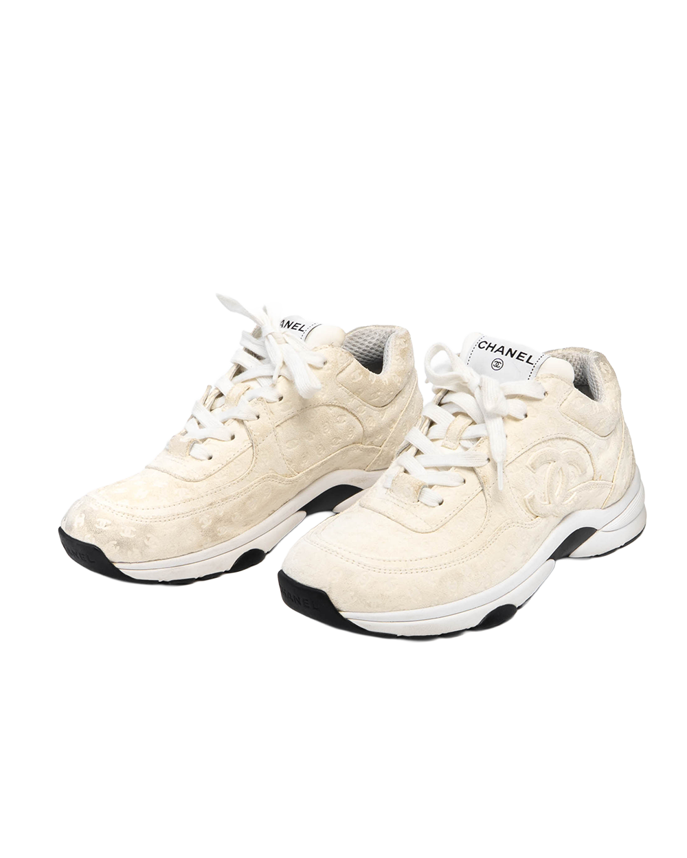 CHANEL CC SUEDE PANELLED SNEAKERS 38 WHITE W G39290 4167