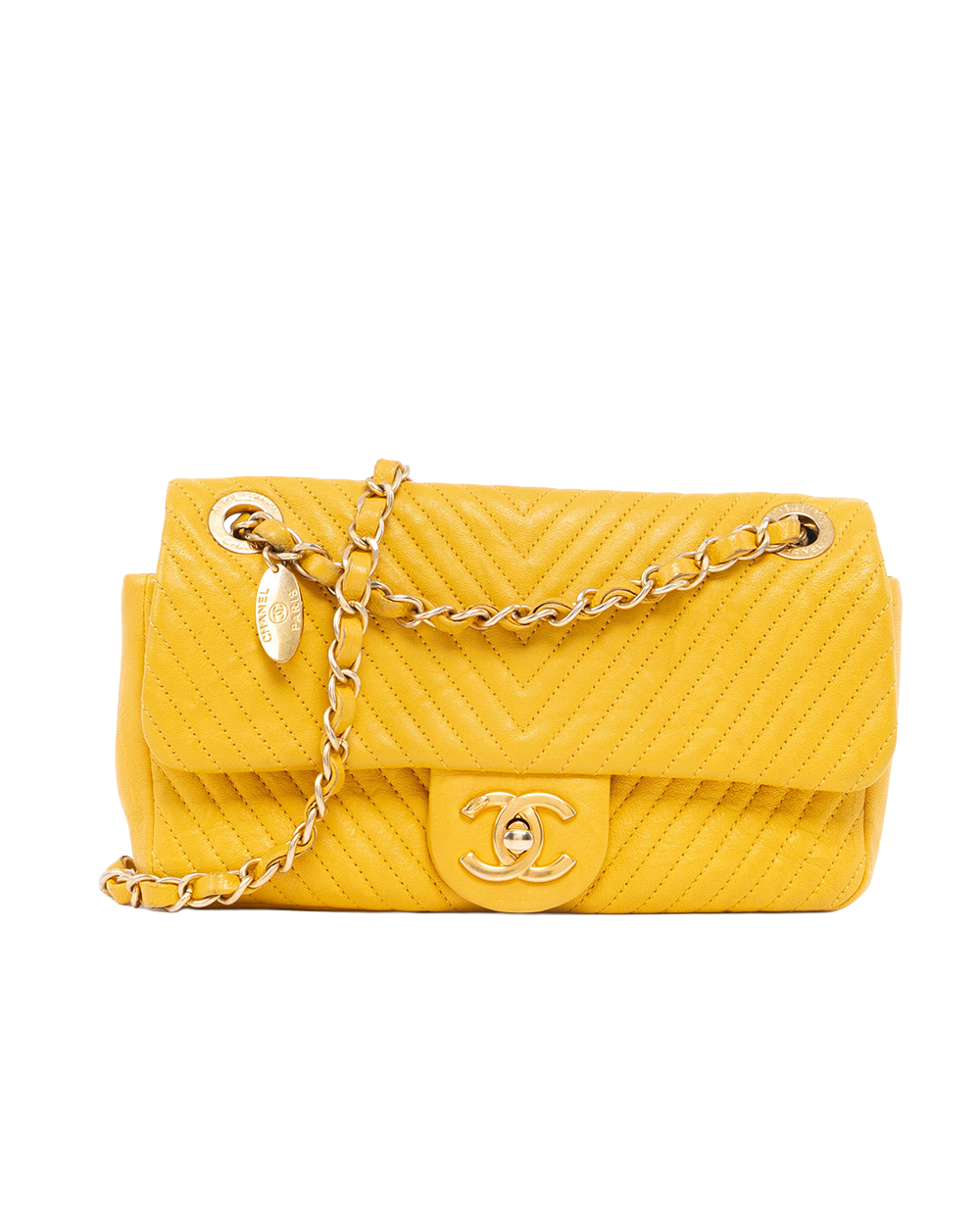CHANEL CLASSIC 10 YELLOW CHEVRON CALF GHW 22068428 1520