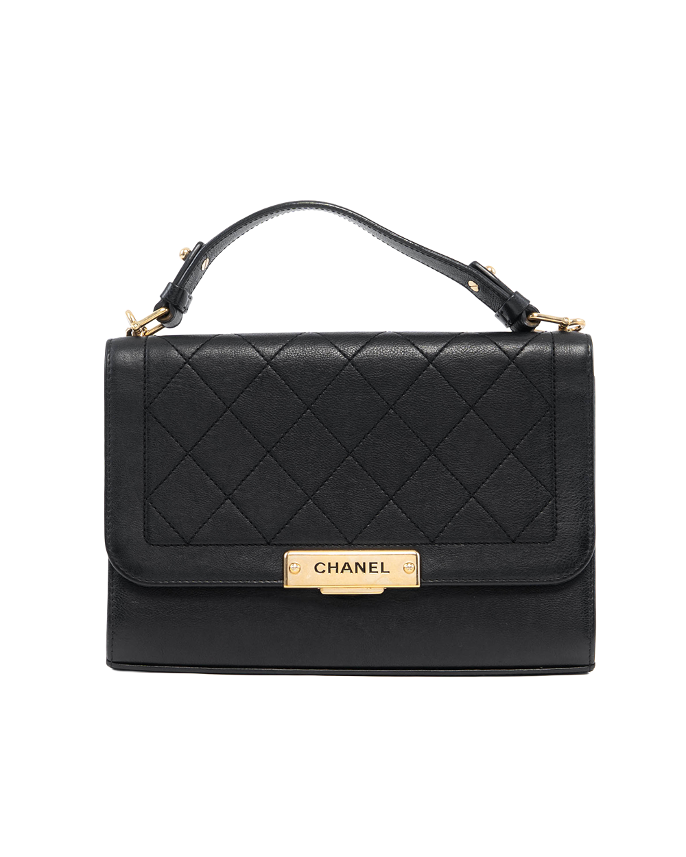CHANEL FLAP BAG VINTAGE 10 BLACK CALF GHW 24406468 09377
