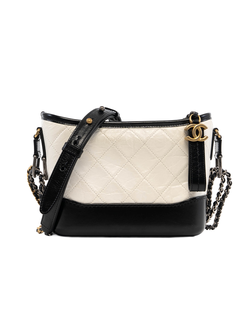 CHANEL GABRIELLE SMALL WHITE BLACK LAMB SGHW 25922063 09567