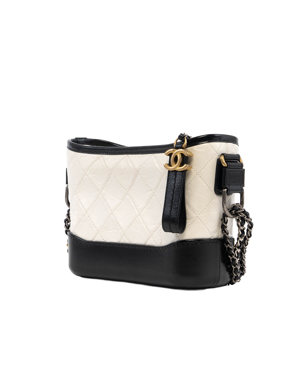 CHANEL GABRIELLE SMALL WHITE BLACK LAMB SGHW 25922063 09571